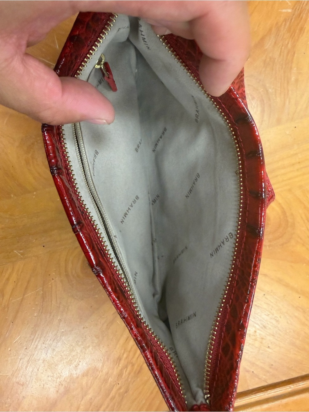 Brahmin Ruby Red Croc-Embossed Wristlet Clutch - Picture 3 of 5
